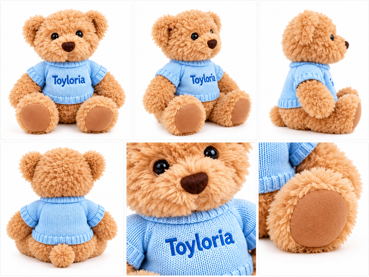 Toyloria Soft Teddy Bear – Plush Cuddly Toy with Blue Knitted Sweater