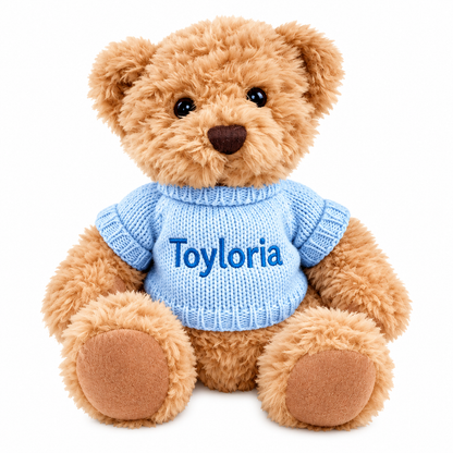 Toyloria Soft Teddy Bear – Plush Cuddly Toy with Blue Knitted Sweater