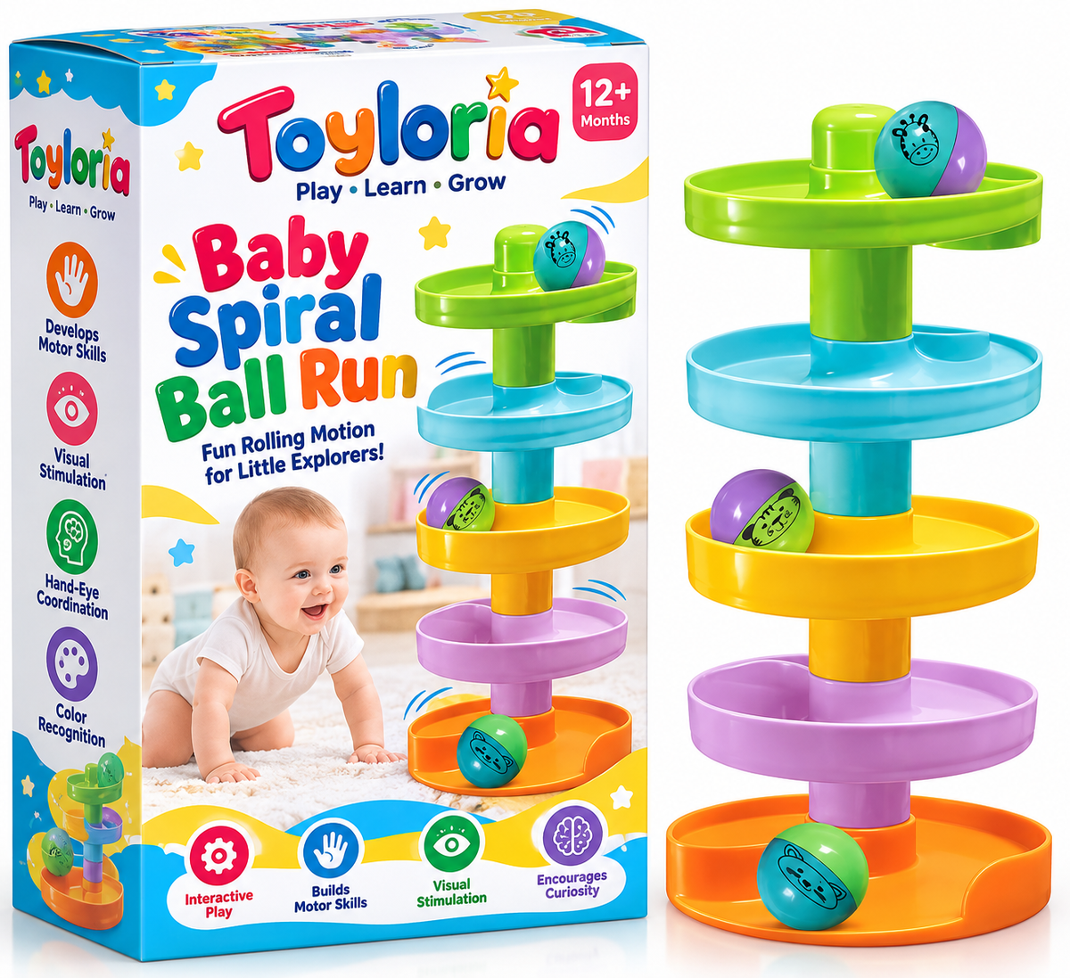 Toyloria Baby Spiral Ball Run – 5-Tier Rolling Ball Toy for Toddlers