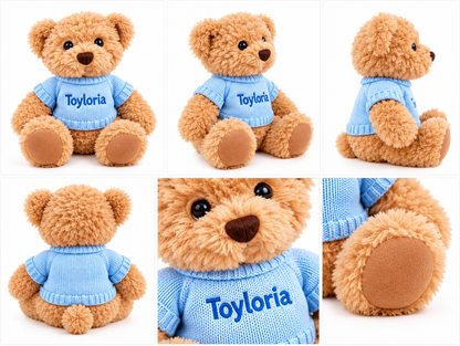 Toyloria Soft Teddy Bear – Plush Cuddly Toy with Blue Knitted Sweater